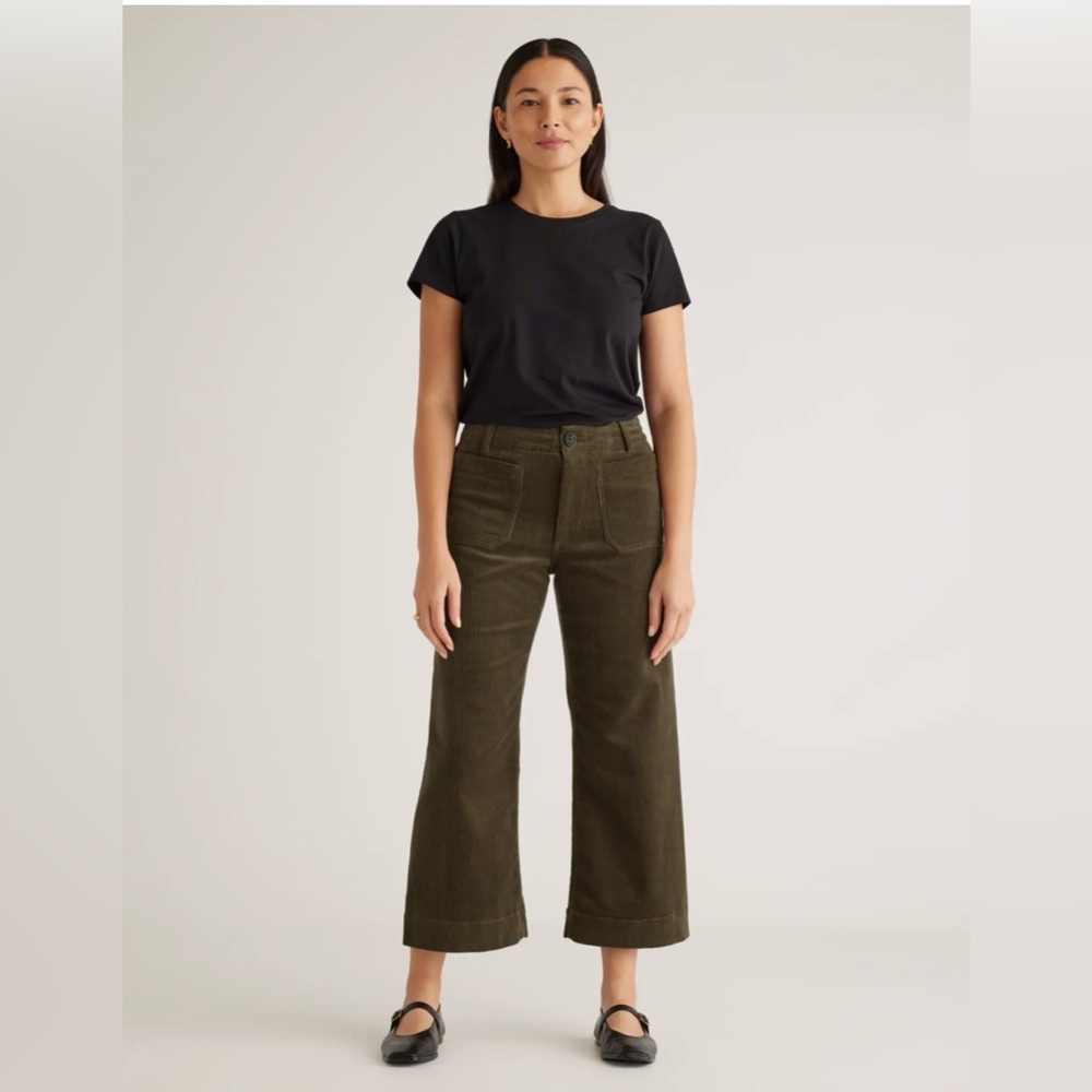 Quince Organic Stretch Corduroy Cropped Wide Leg Pants Olive 14